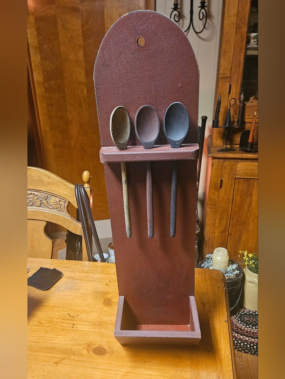 Rustic Red Wooden Spoon Rack Wall Organizer Made Of Wood